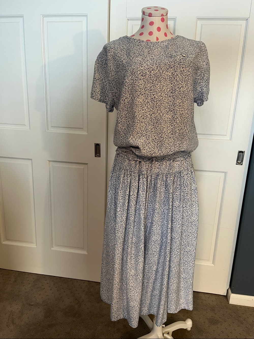 Light Blue Printed Short-Sleeve Maxi Dress